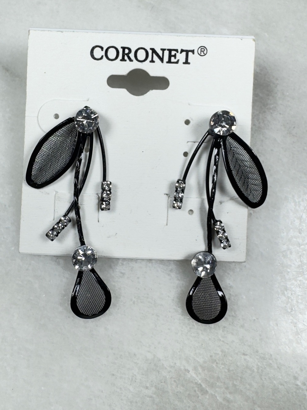 Coronet Black Crystal Teardrop Drop Earrings